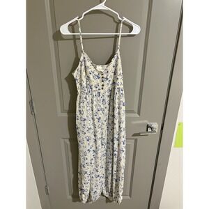 Anthropologie Blue Floral Jumpsuit Romper Boho Cottagecore Pockets Small